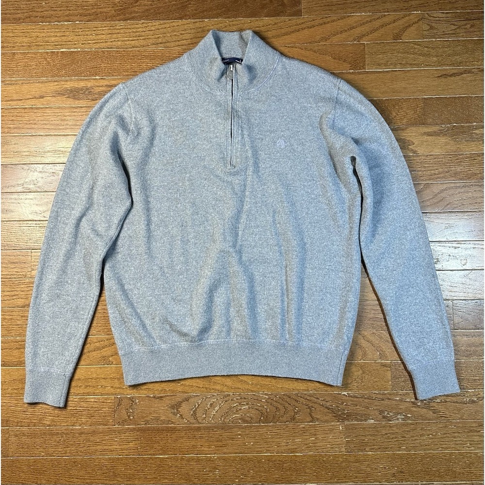 B Draddy Schoen 1/4 Zip Sweater Merino Wool Large Pullover Gray Golf Course Logo
